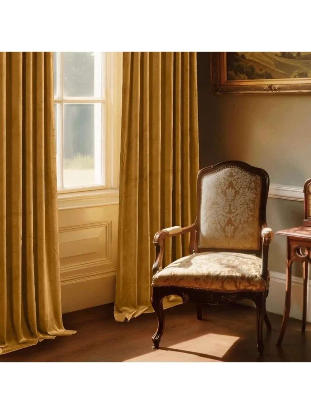 Luxurious Mustard Gold Velvet Room Darkening Curtains, 105” Long, 2 Panels